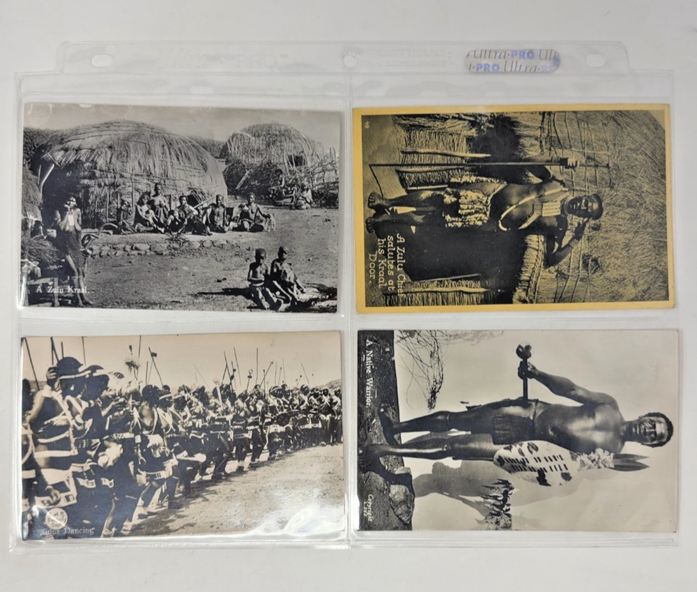 Lot of 4 Vintage African Ethnographic Photo Postcards Zulu Native Subjects